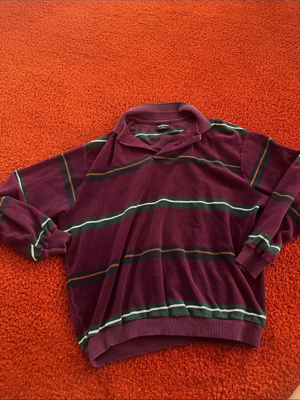 Vintage Striped Pullover Polo - Burgundy with Green & White Stripes